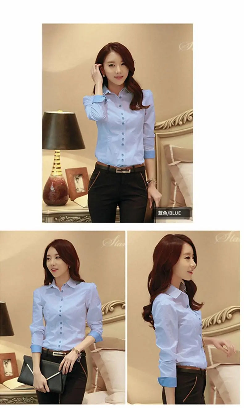 White Blouse Women Cotton Office Career Shirts Tops Fashion Casual Long Sleeve Blouses Women Business Shirt Size 5XL