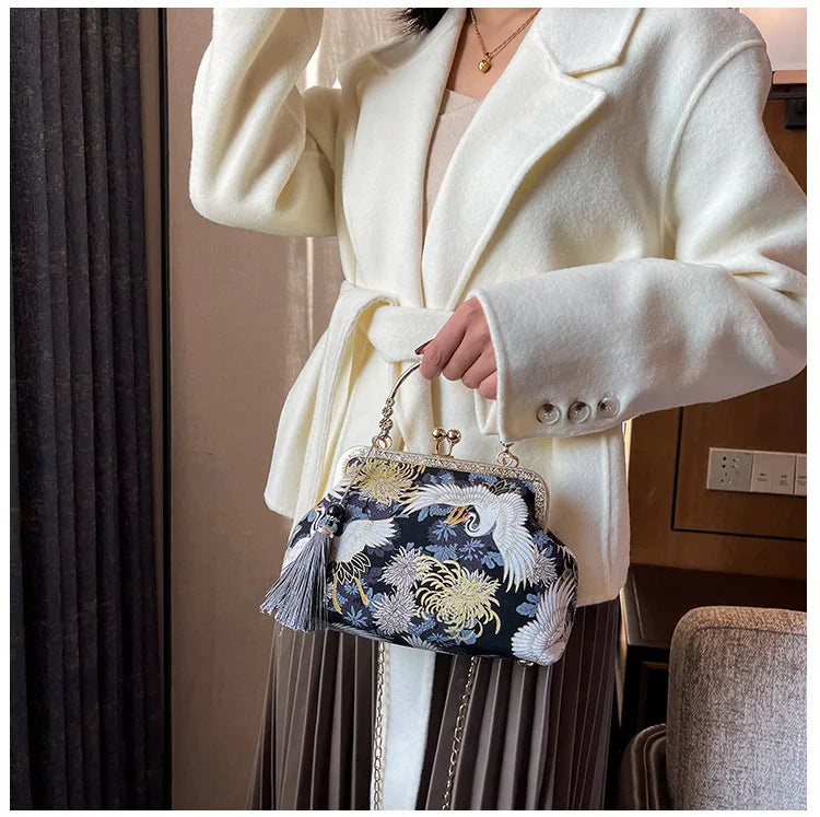 Fashion Vintage Fringe Bag Small Shell Bags Chain Women Shoulder Crossbody Bag Crane Flying Women's Handbags Purses
