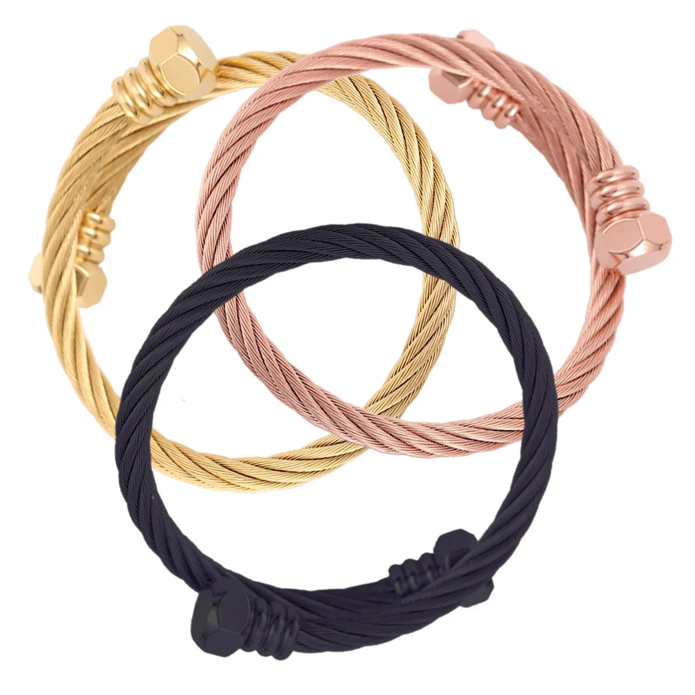 Fashion High Quality Stainless Steel Braided 4 Colors Bangle Men Hip Hop Party Rock  Steel Wire Screw Screw Head Patter Jewelry