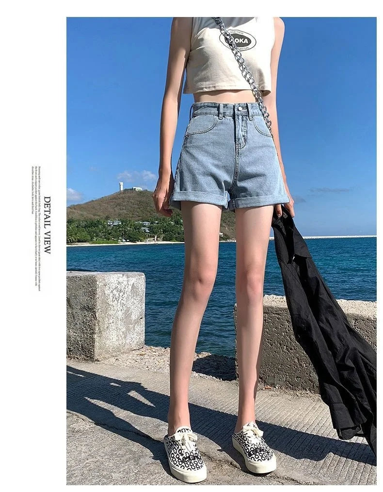 Shorts Women Black Gray Denim Shorts For Women Summer High Waist  Loose Ropa Mujer