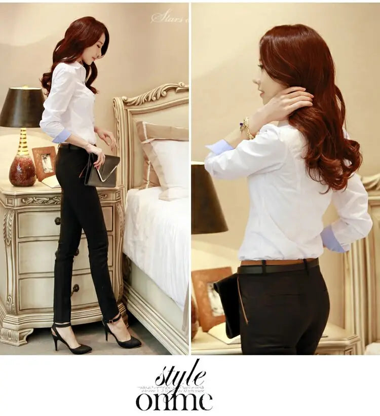 White Blouse Women Cotton Office Career Shirts Tops Fashion Casual Long Sleeve Blouses Women Business Shirt Size 5XL