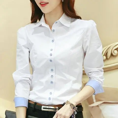 White Blouse Women Cotton Office Career Shirts Tops Fashion Casual Long Sleeve Blouses Women Business Shirt Size 5XL