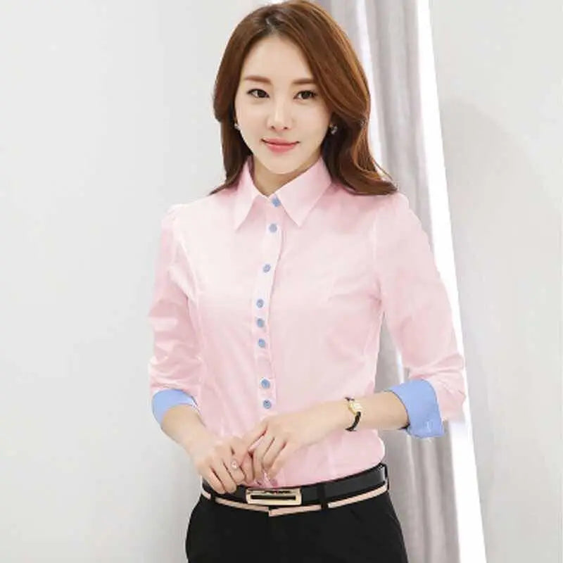 White Blouse Women Cotton Office Career Shirts Tops Fashion Casual Long Sleeve Blouses Women Business Shirt Size 5XL