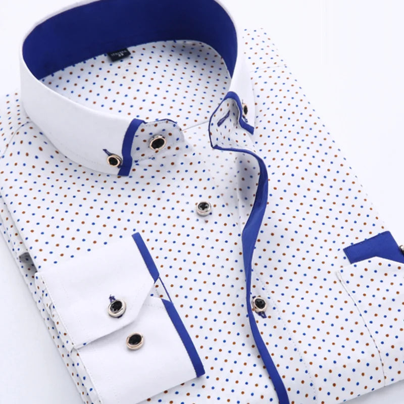 2025 Men Shirt Fashion Formal Shirts for Men Long Sleeved Printed Slim Fit Male Social Business Dress Shirt Drop Shipping MY199