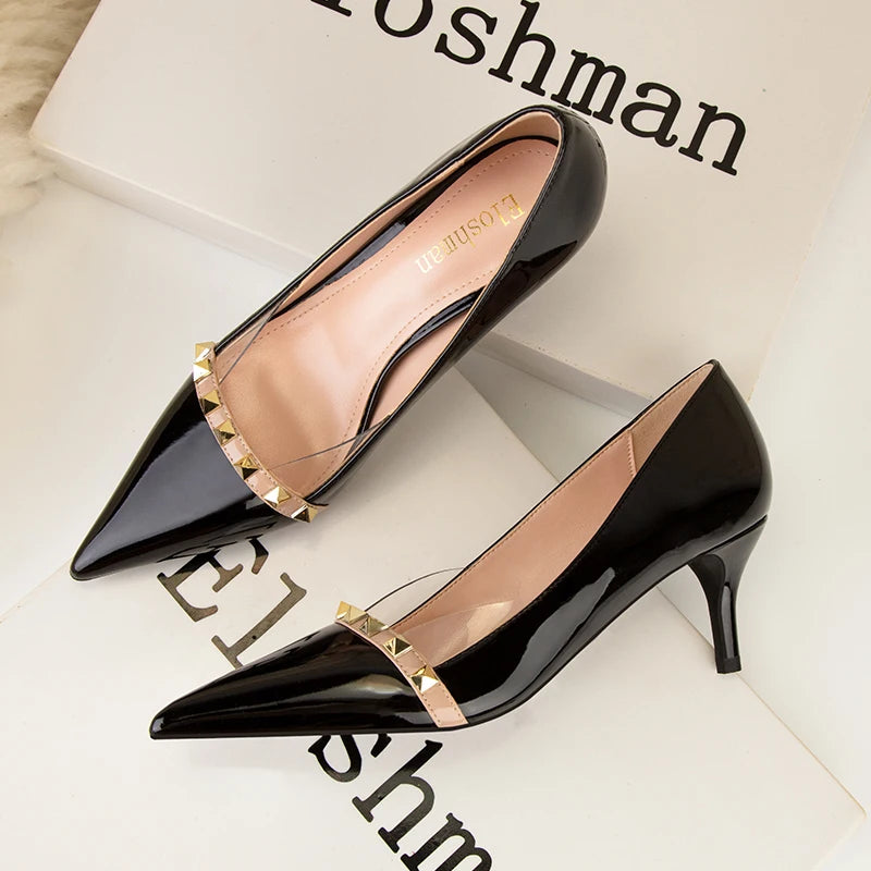NEW Shoes Women 2025 Summer High Heels Basic Office ladies Shoe Rivet Pumps Sexy Female Heels Fashion Retro Zapatos De Mujer