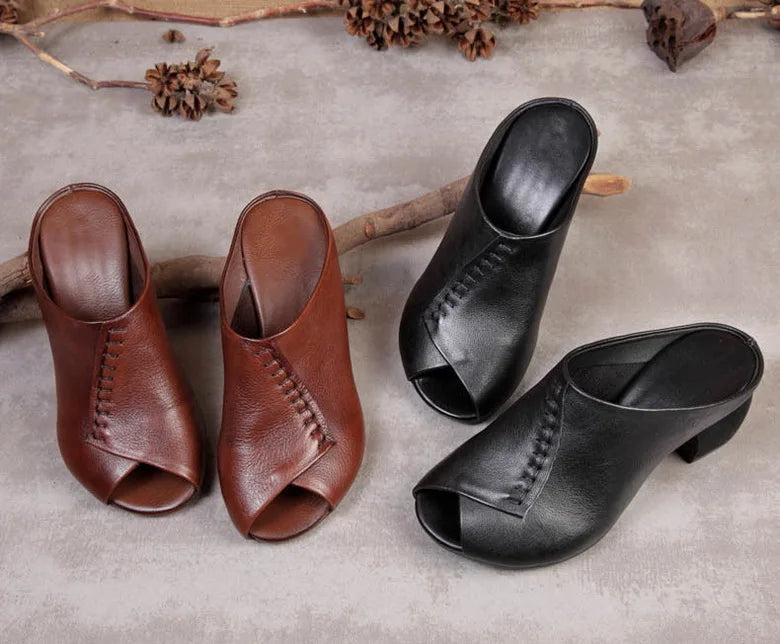 Original Design Women Sandals 2021,Fashion Summer Mid Heels,Peep toe Slippers Shoes,Microfiber Leather,BLACK,BROWN,Dropshipping