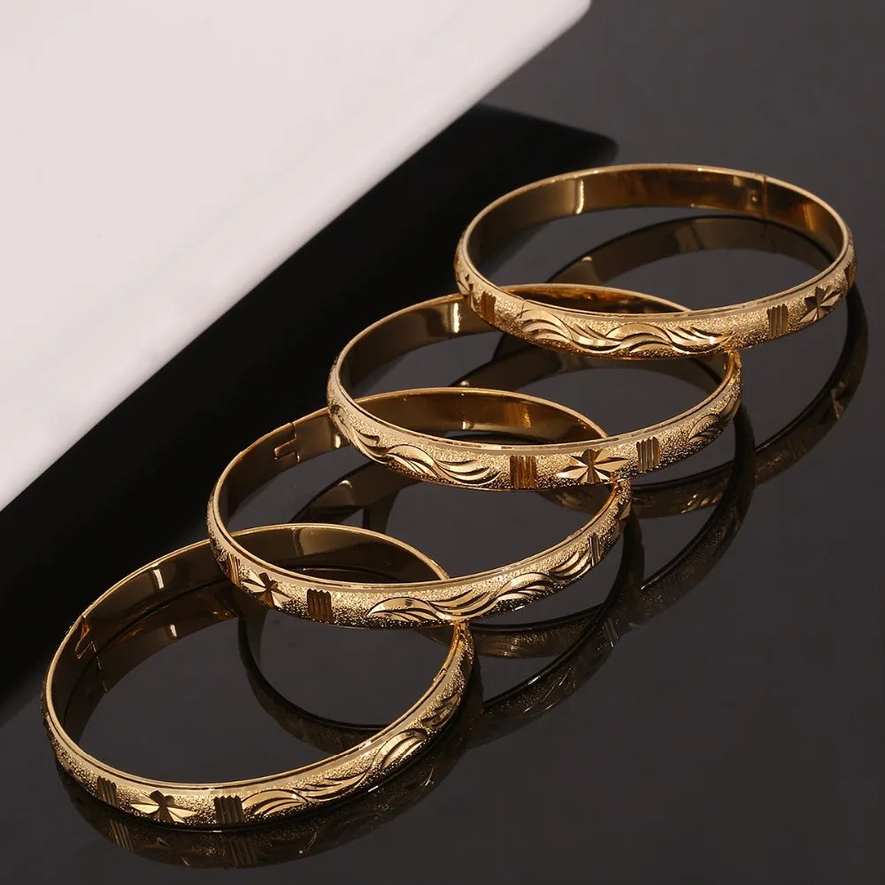 4pcs Ethiopian Jewelry Gold Color Bangles Dubai Gold Bangles for African Bangles&Bracelets for Women Gifts