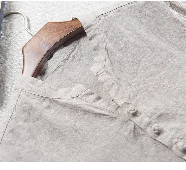 New design brand clothing 100% Linen Men shirt Casual shirts for men short sleeve stand collar top mens camisa masculina chemise