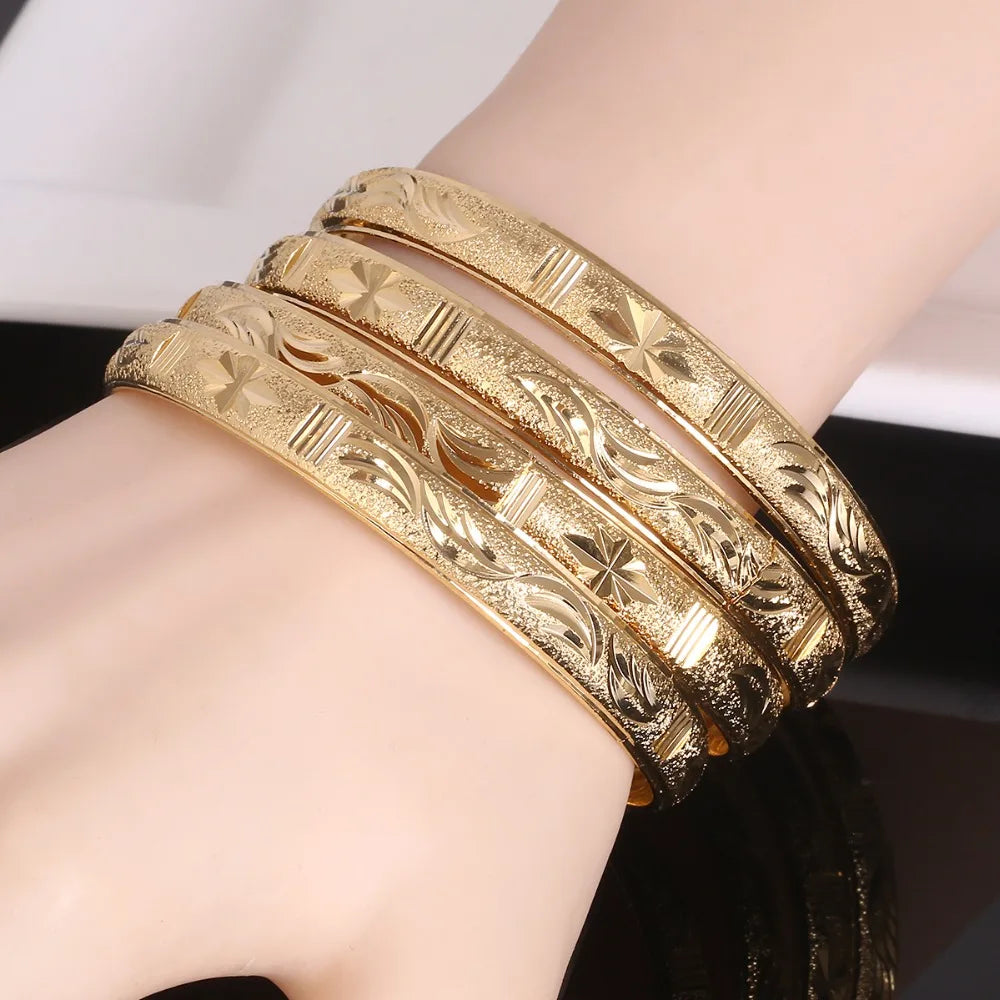 4pcs Ethiopian Jewelry Gold Color Bangles Dubai Gold Bangles for African Bangles&Bracelets for Women Gifts