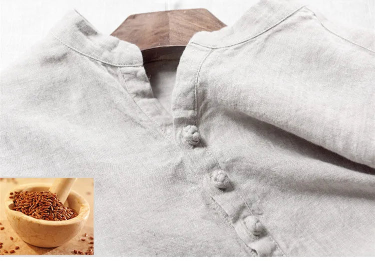 New design brand clothing 100% Linen Men shirt Casual shirts for men short sleeve stand collar top mens camisa masculina chemise