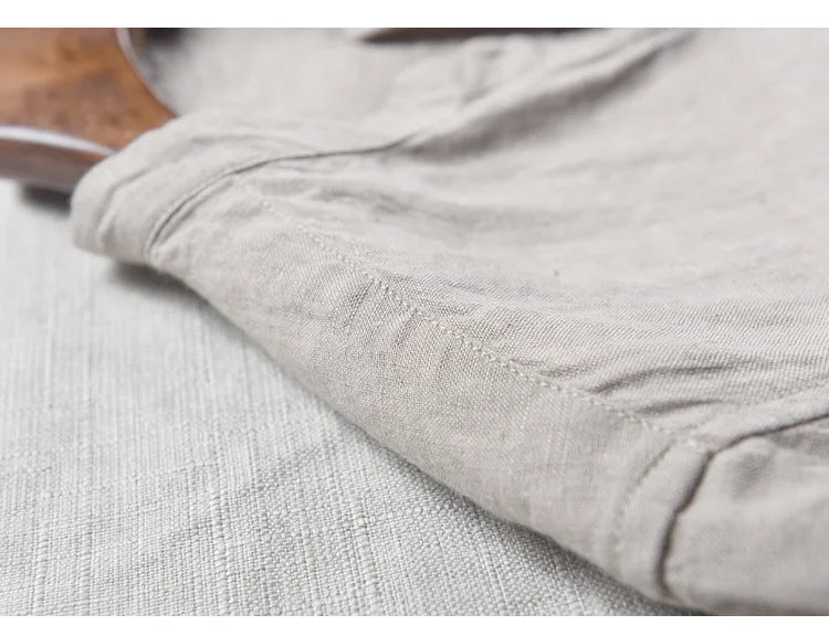 New design brand clothing 100% Linen Men shirt Casual shirts for men short sleeve stand collar top mens camisa masculina chemise