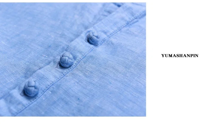 New design brand clothing 100% Linen Men shirt Casual shirts for men short sleeve stand collar top mens camisa masculina chemise