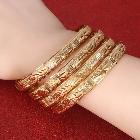 4pcs Ethiopian Jewelry Gold Color Bangles Dubai Gold Bangles for African Bangles&Bracelets for Women Gifts
