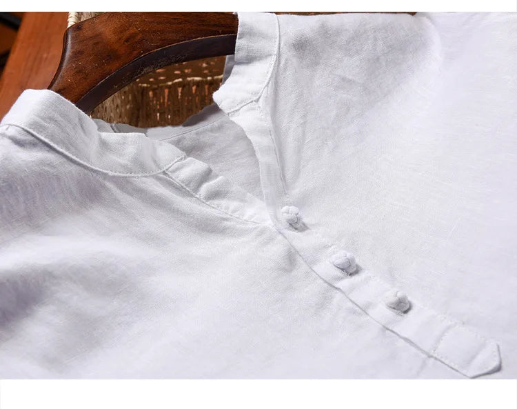 New design brand clothing 100% Linen Men shirt Casual shirts for men short sleeve stand collar top mens camisa masculina chemise