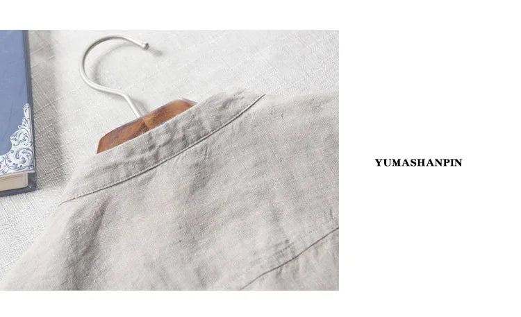 New design brand clothing 100% Linen Men shirt Casual shirts for men short sleeve stand collar top mens camisa masculina chemise
