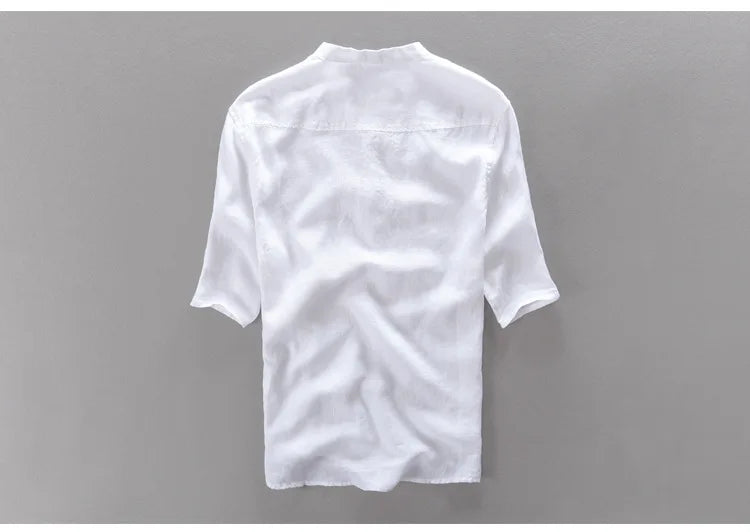 New design brand clothing 100% Linen Men shirt Casual shirts for men short sleeve stand collar top mens camisa masculina chemise
