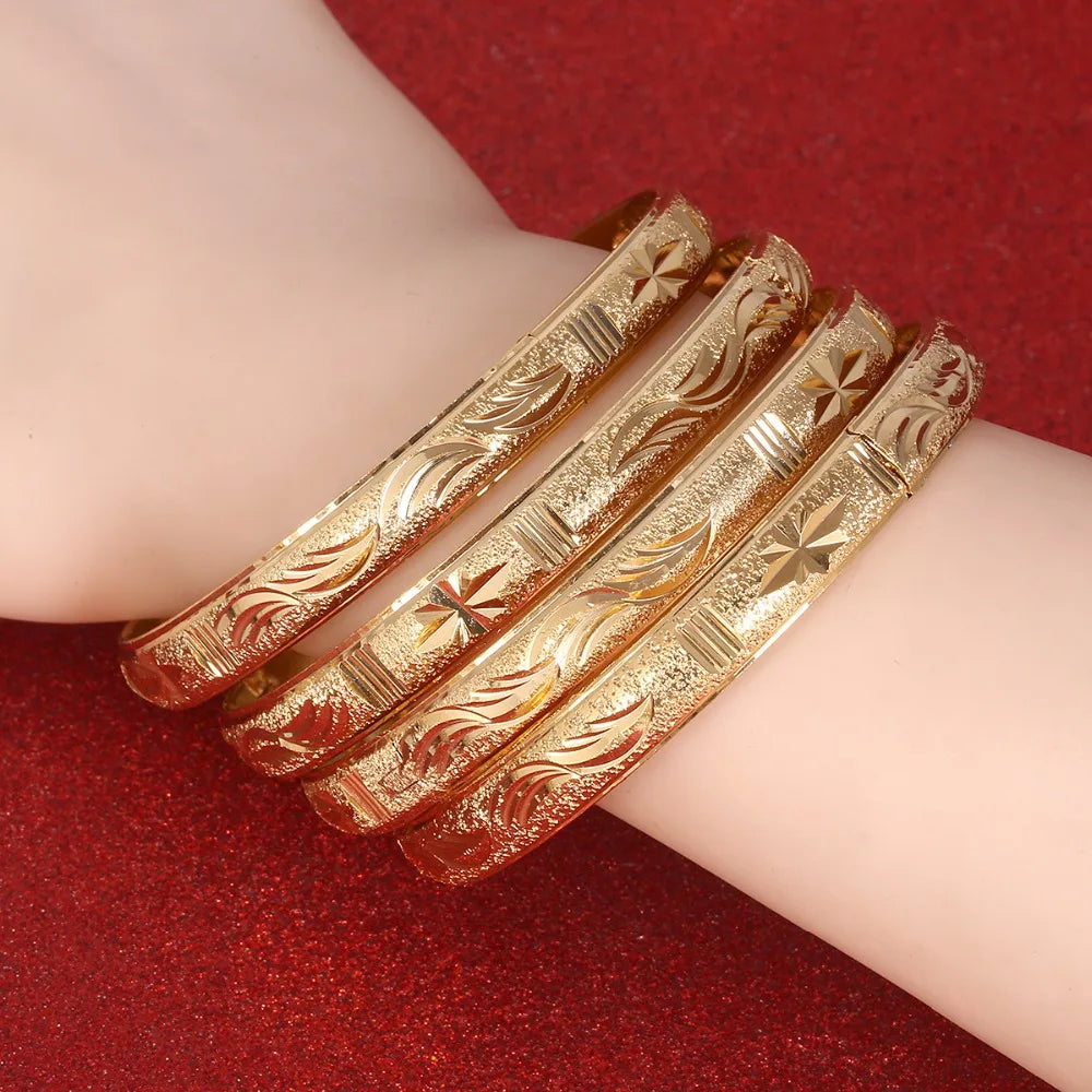 4pcs Ethiopian Jewelry Gold Color Bangles Dubai Gold Bangles for African Bangles&Bracelets for Women Gifts