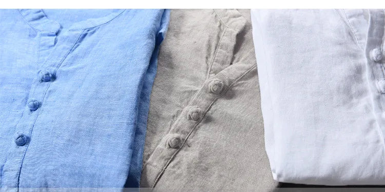New design brand clothing 100% Linen Men shirt Casual shirts for men short sleeve stand collar top mens camisa masculina chemise