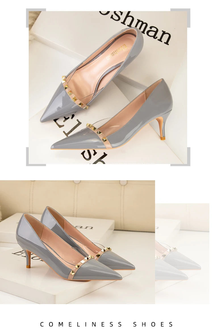 NEW Shoes Women 2025 Summer High Heels Basic Office ladies Shoe Rivet Pumps Sexy Female Heels Fashion Retro Zapatos De Mujer