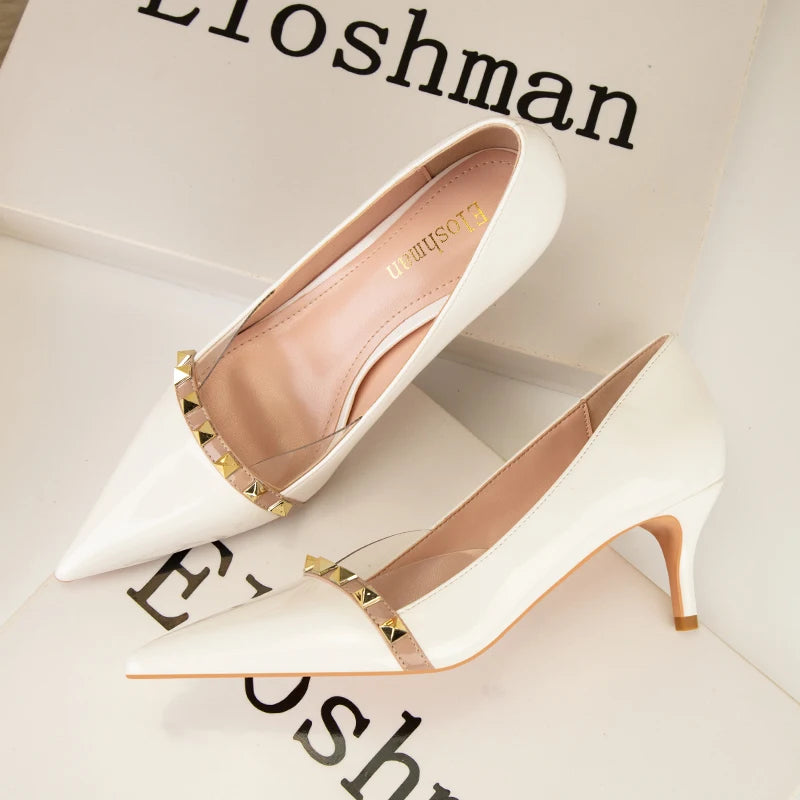 NEW Shoes Women 2025 Summer High Heels Basic Office ladies Shoe Rivet Pumps Sexy Female Heels Fashion Retro Zapatos De Mujer