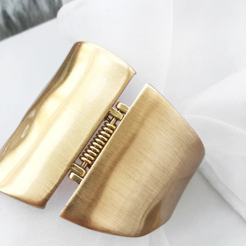 Wide Bangles Minimalist Asymmetric Alloy Matte Gold Color Bracelets Women Accessories Fashion Jewellery Engagement Party Gift