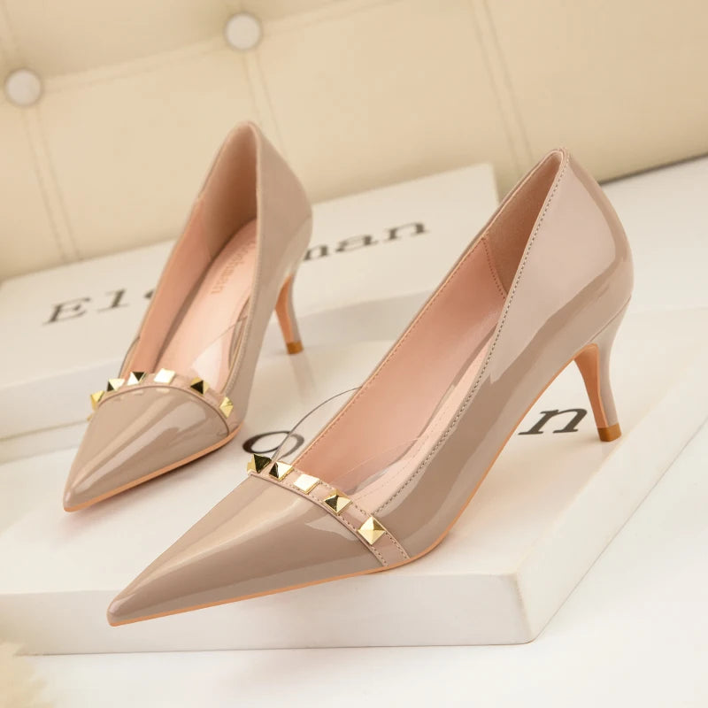 NEW Shoes Women 2025 Summer High Heels Basic Office ladies Shoe Rivet Pumps Sexy Female Heels Fashion Retro Zapatos De Mujer