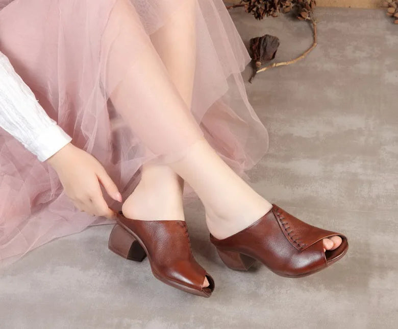 Original Design Women Sandals 2021,Fashion Summer Mid Heels,Peep toe Slippers Shoes,Microfiber Leather,BLACK,BROWN,Dropshipping