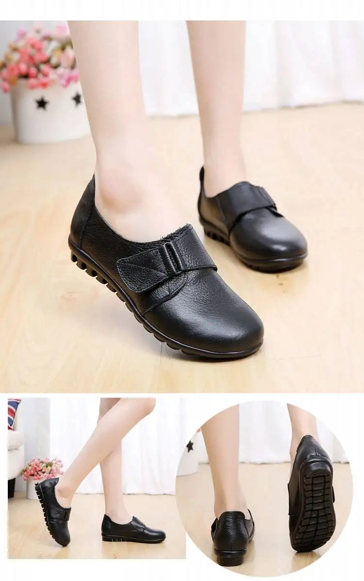 Brand Shoes for Women 2025 Spring Wedge Loafers Female Black Genuine Leather Flats ladies Office Nurse Shoes Mom Casual Sneakers