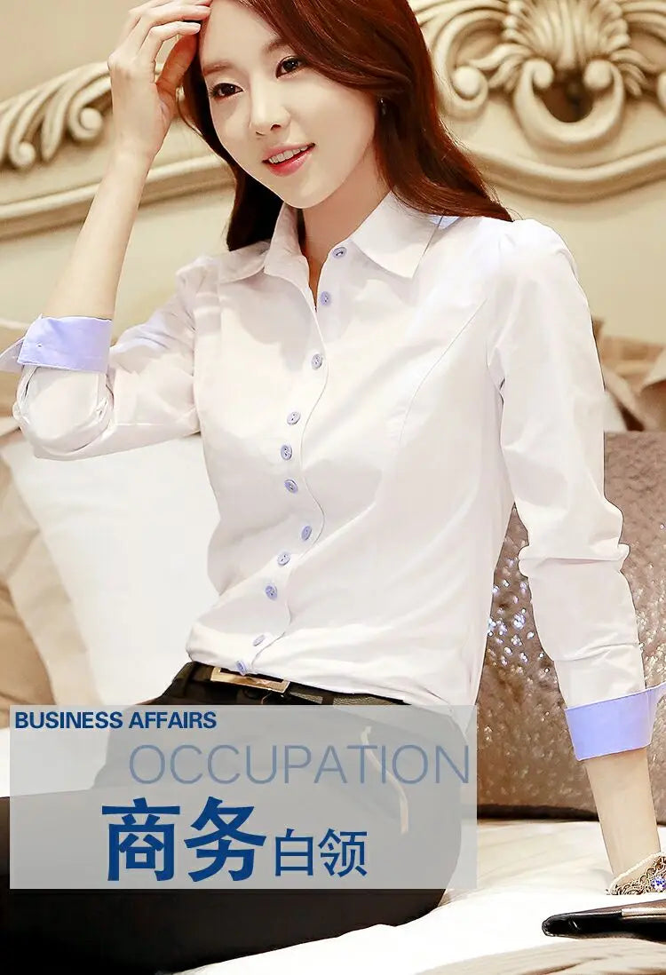 White Blouse Women Cotton Office Career Shirts Tops Fashion Casual Long Sleeve Blouses Women Business Shirt Size 5XL