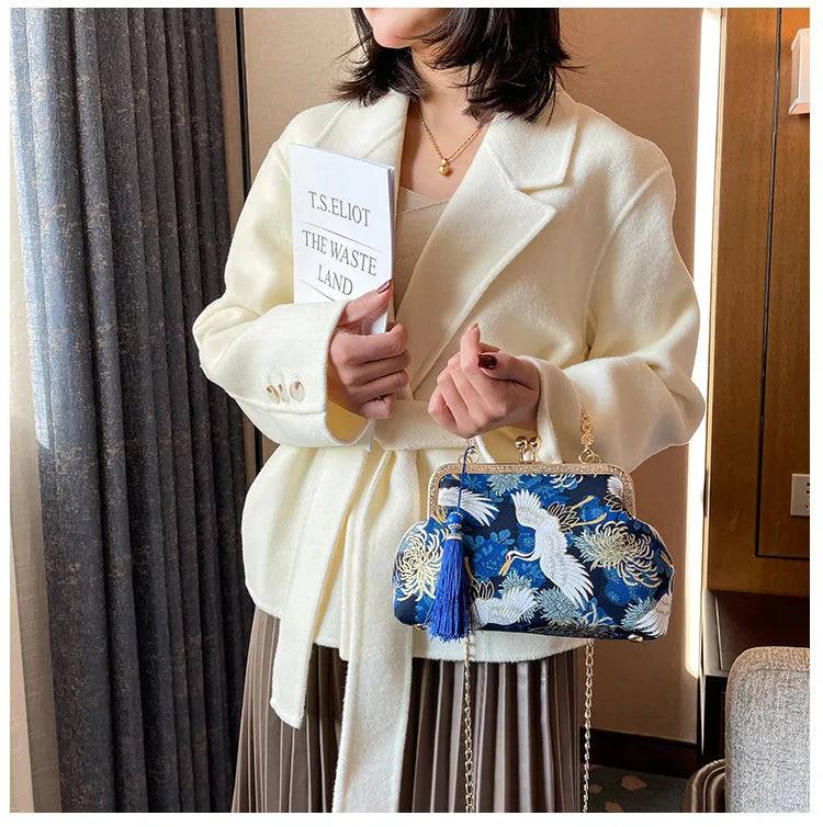 Fashion Vintage Fringe Bag Small Shell Bags Chain Women Shoulder Crossbody Bag Crane Flying Women's Handbags Purses