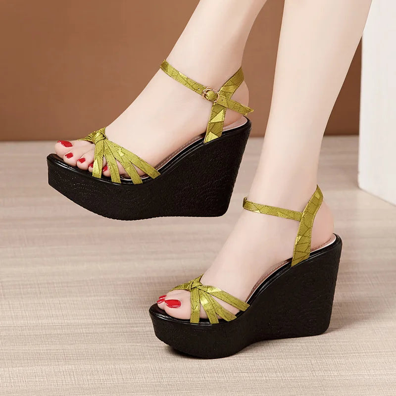 32 35 37 39 41 43 Female Shoes Sandal Summer Elegant Woman Shoes Dress 11CM Wedges Sandal 2022 Women Platform Ladies Beach Shoes