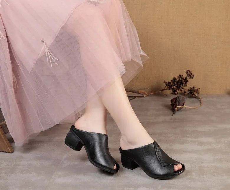 Original Design Women Sandals 2021,Fashion Summer Mid Heels,Peep toe Slippers Shoes,Microfiber Leather,BLACK,BROWN,Dropshipping