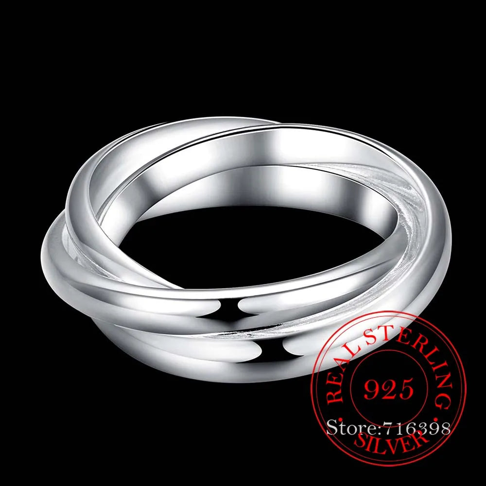 925 Sterling Silver Jewelry Three Circles Couple's Wedding Silver Rings for Women Men New Beautiful Fashion Anel De Prata Bijoux