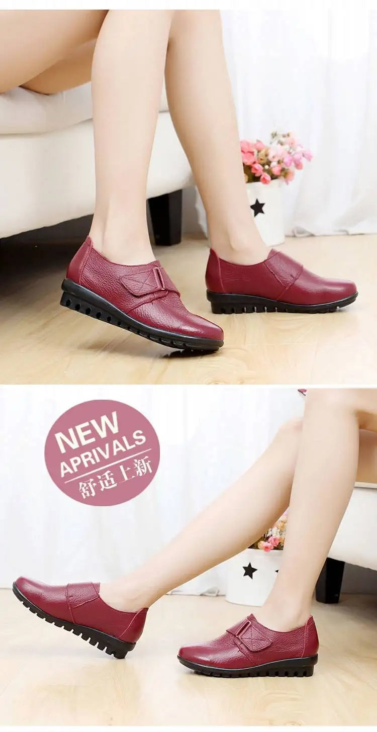 Brand Shoes for Women 2025 Spring Wedge Loafers Female Black Genuine Leather Flats ladies Office Nurse Shoes Mom Casual Sneakers