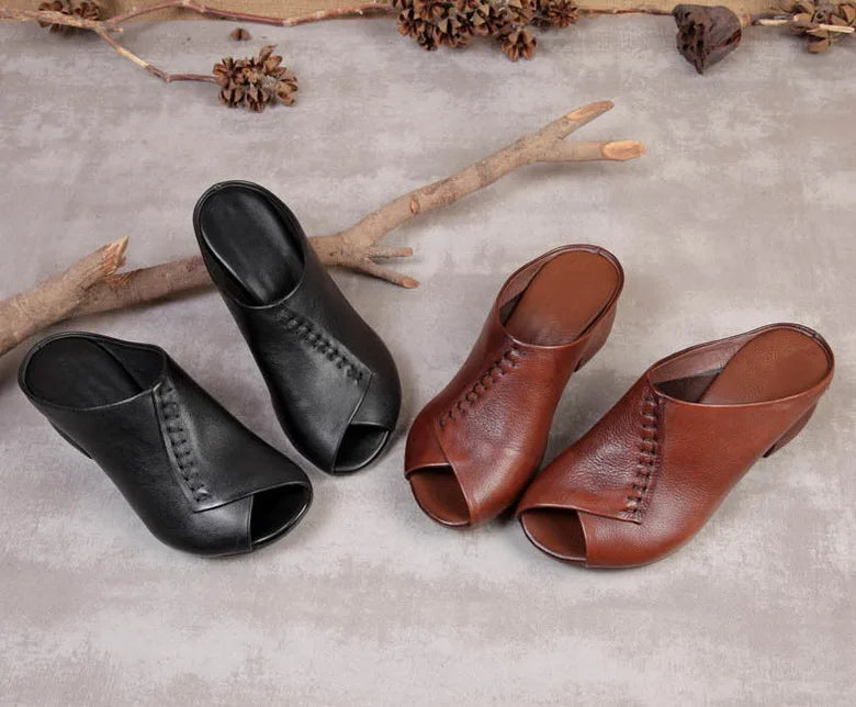 Original Design Women Sandals 2021,Fashion Summer Mid Heels,Peep toe Slippers Shoes,Microfiber Leather,BLACK,BROWN,Dropshipping