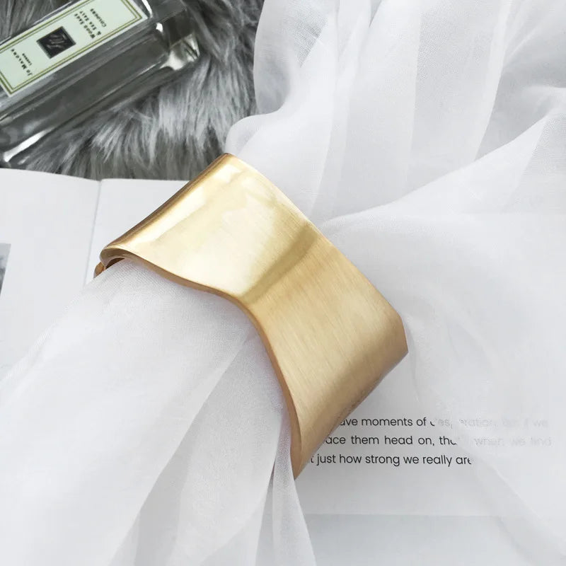 Wide Bangles Minimalist Asymmetric Alloy Matte Gold Color Bracelets Women Accessories Fashion Jewellery Engagement Party Gift