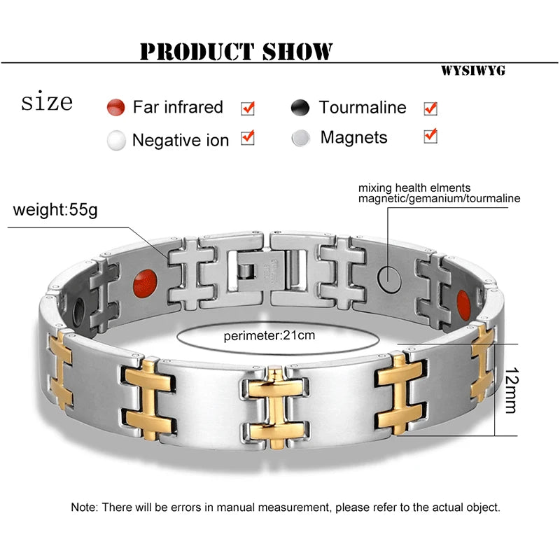 Magnetic Bangle Men's Woman 316L Stainless Steel 4 Health Care Elements Golden Hand Chain For Male Female Festival Hand jewelry