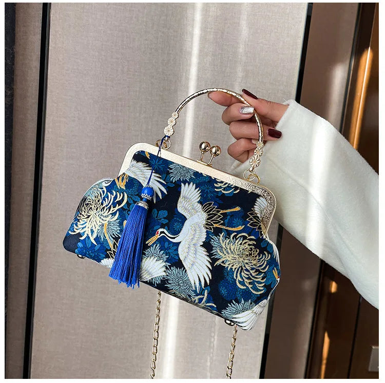 Fashion Vintage Fringe Bag Small Shell Bags Chain Women Shoulder Crossbody Bag Crane Flying Women's Handbags Purses