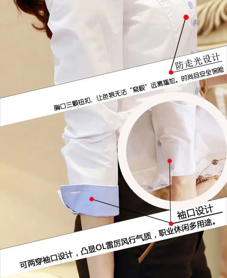 White Blouse Women Cotton Office Career Shirts Tops Fashion Casual Long Sleeve Blouses Women Business Shirt Size 5XL