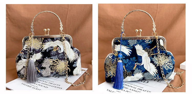 Fashion Vintage Fringe Bag Small Shell Bags Chain Women Shoulder Crossbody Bag Crane Flying Women's Handbags Purses