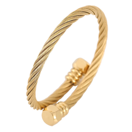 Fashion High Quality Stainless Steel Braided 4 Colors Bangle Men Hip Hop Party Rock  Steel Wire Screw Screw Head Patter Jewelry