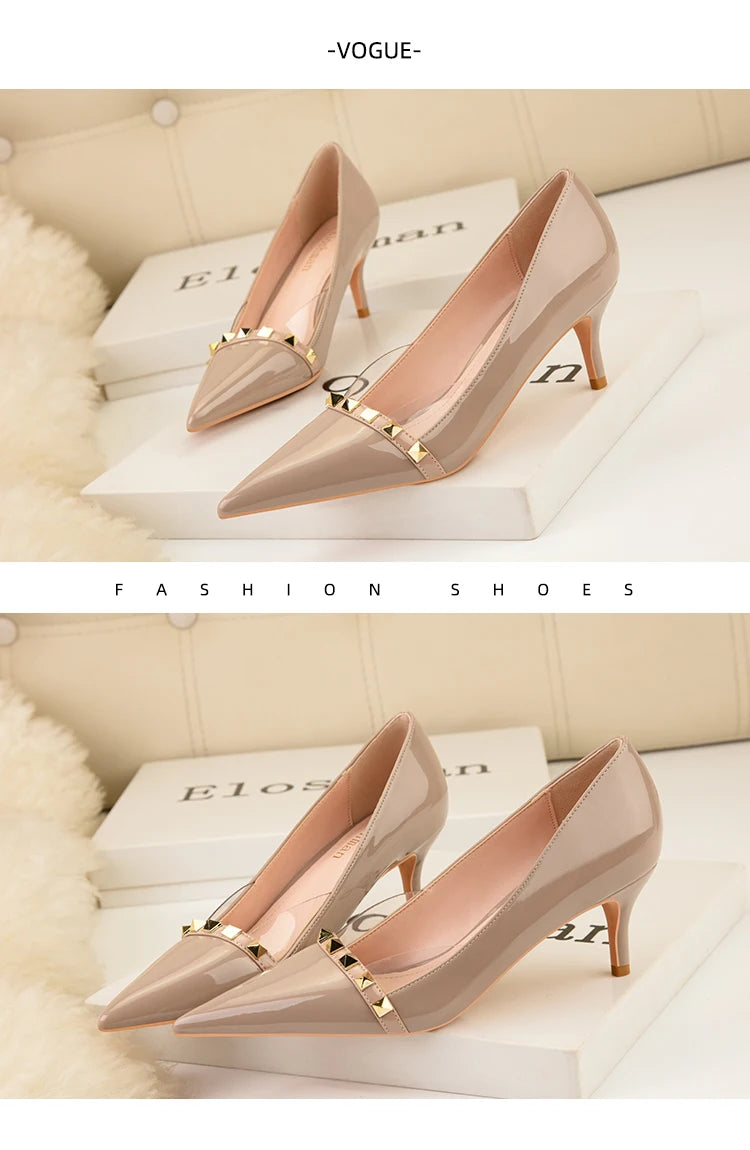 NEW Shoes Women 2025 Summer High Heels Basic Office ladies Shoe Rivet Pumps Sexy Female Heels Fashion Retro Zapatos De Mujer
