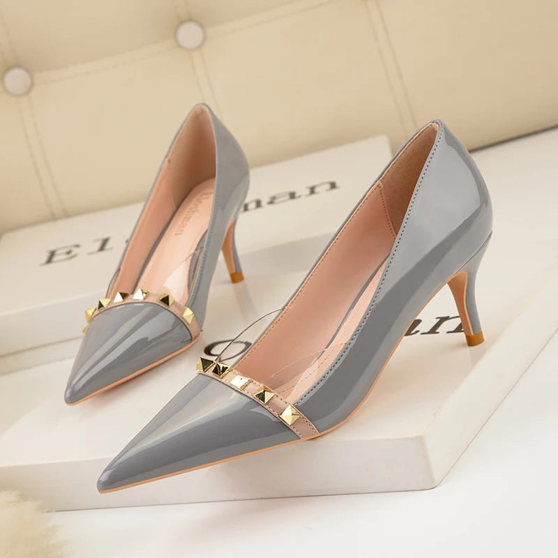 NEW Shoes Women 2025 Summer High Heels Basic Office ladies Shoe Rivet Pumps Sexy Female Heels Fashion Retro Zapatos De Mujer