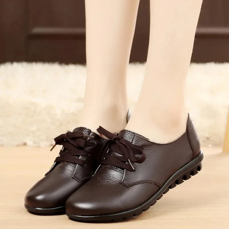 Brand Shoes for Women 2025 Spring Wedge Loafers Female Black Genuine Leather Flats ladies Office Nurse Shoes Mom Casual Sneakers
