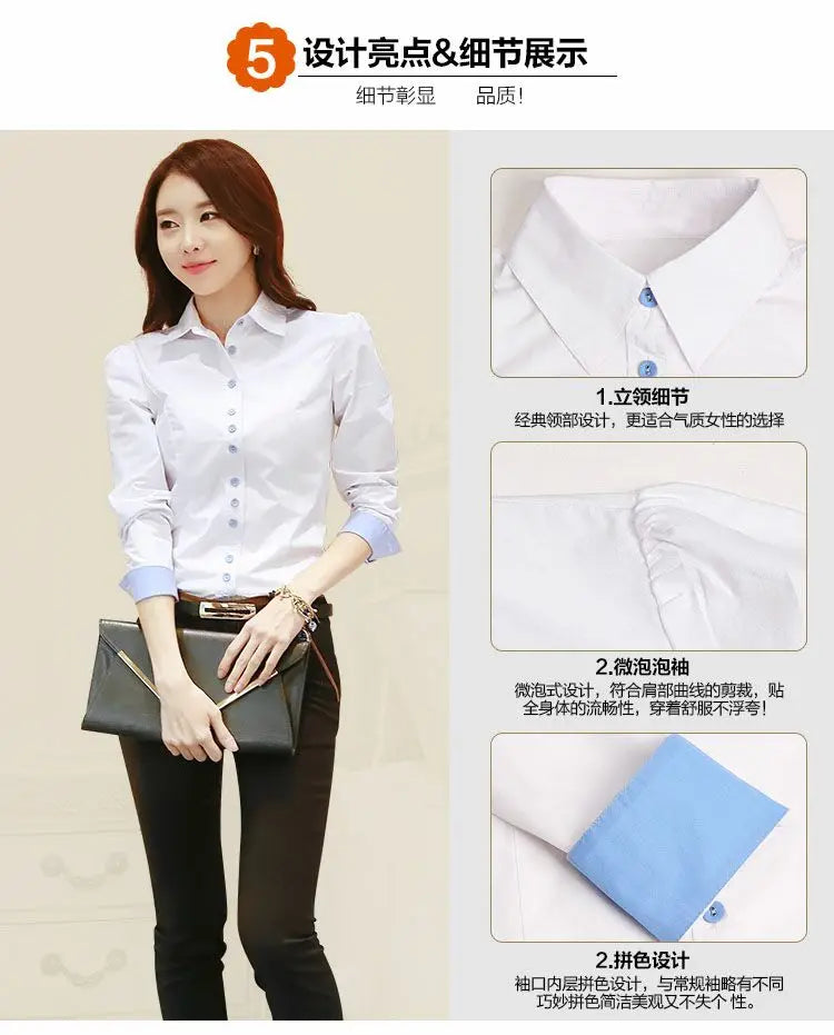 White Blouse Women Cotton Office Career Shirts Tops Fashion Casual Long Sleeve Blouses Women Business Shirt Size 5XL
