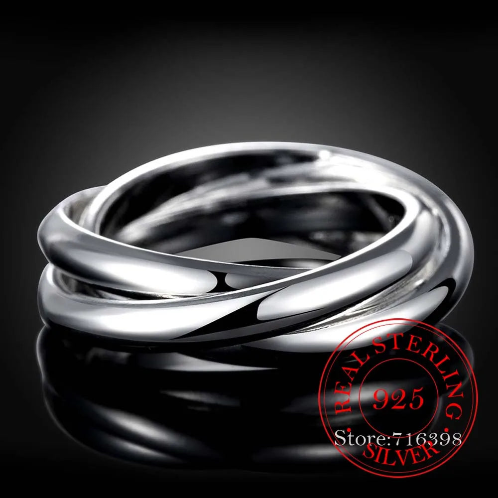 925 Sterling Silver Jewelry Three Circles Couple's Wedding Silver Rings for Women Men New Beautiful Fashion Anel De Prata Bijoux