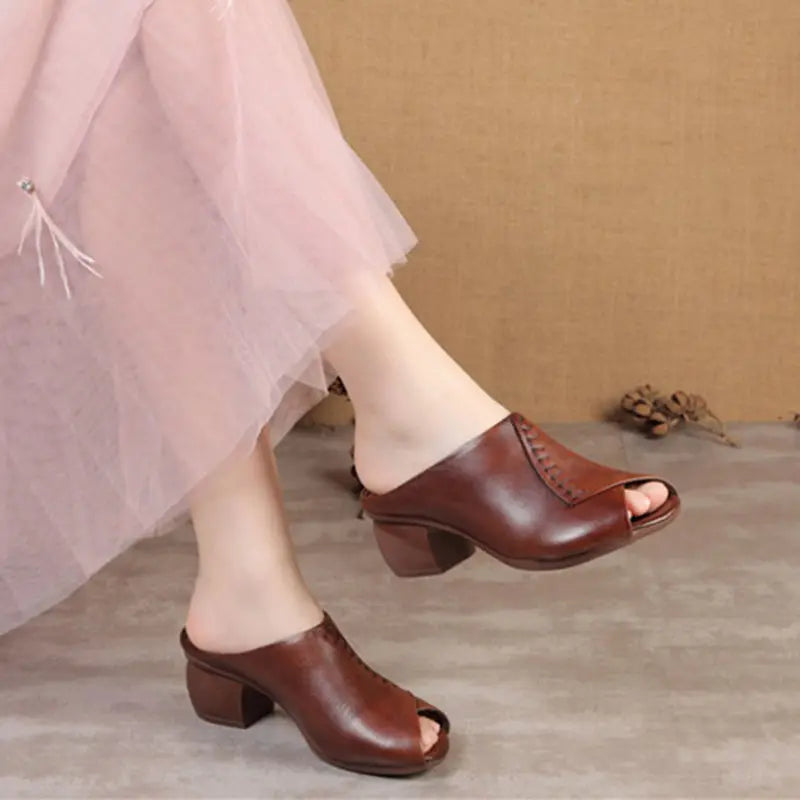 Original Design Women Sandals 2021,Fashion Summer Mid Heels,Peep toe Slippers Shoes,Microfiber Leather,BLACK,BROWN,Dropshipping