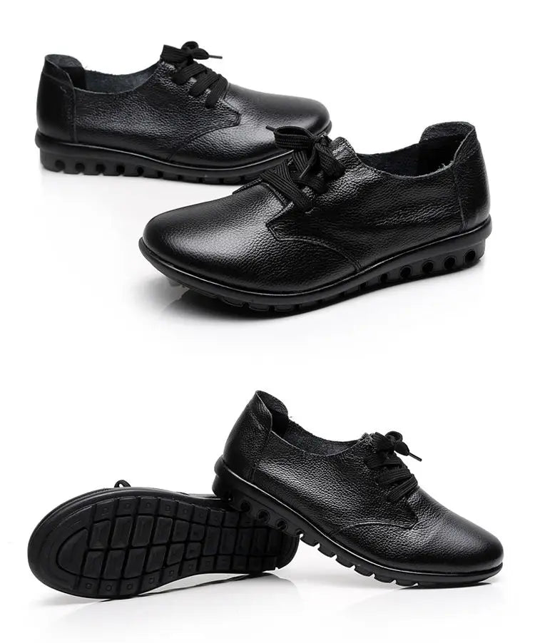 Brand Shoes for Women 2025 Spring Wedge Loafers Female Black Genuine Leather Flats ladies Office Nurse Shoes Mom Casual Sneakers