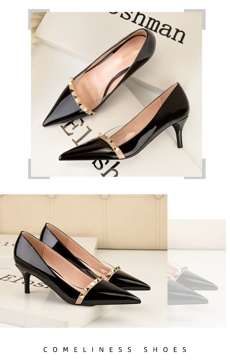 NEW Shoes Women 2025 Summer High Heels Basic Office ladies Shoe Rivet Pumps Sexy Female Heels Fashion Retro Zapatos De Mujer