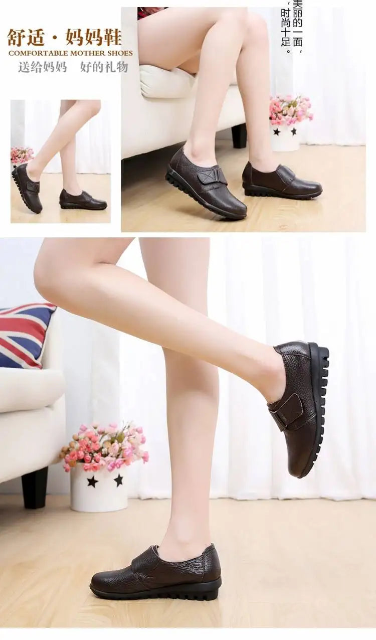 Brand Shoes for Women 2025 Spring Wedge Loafers Female Black Genuine Leather Flats ladies Office Nurse Shoes Mom Casual Sneakers